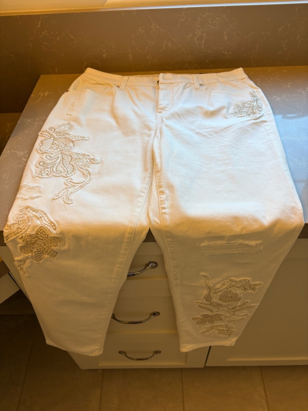 Chico's White Embroidered Boyfriend Jeans